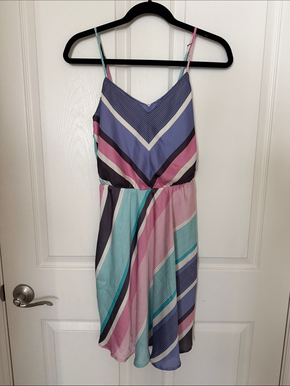 LC Lauren Conrad Striped Spaghetti‑Strap Mini Dress in Pink, Blue & Teal
